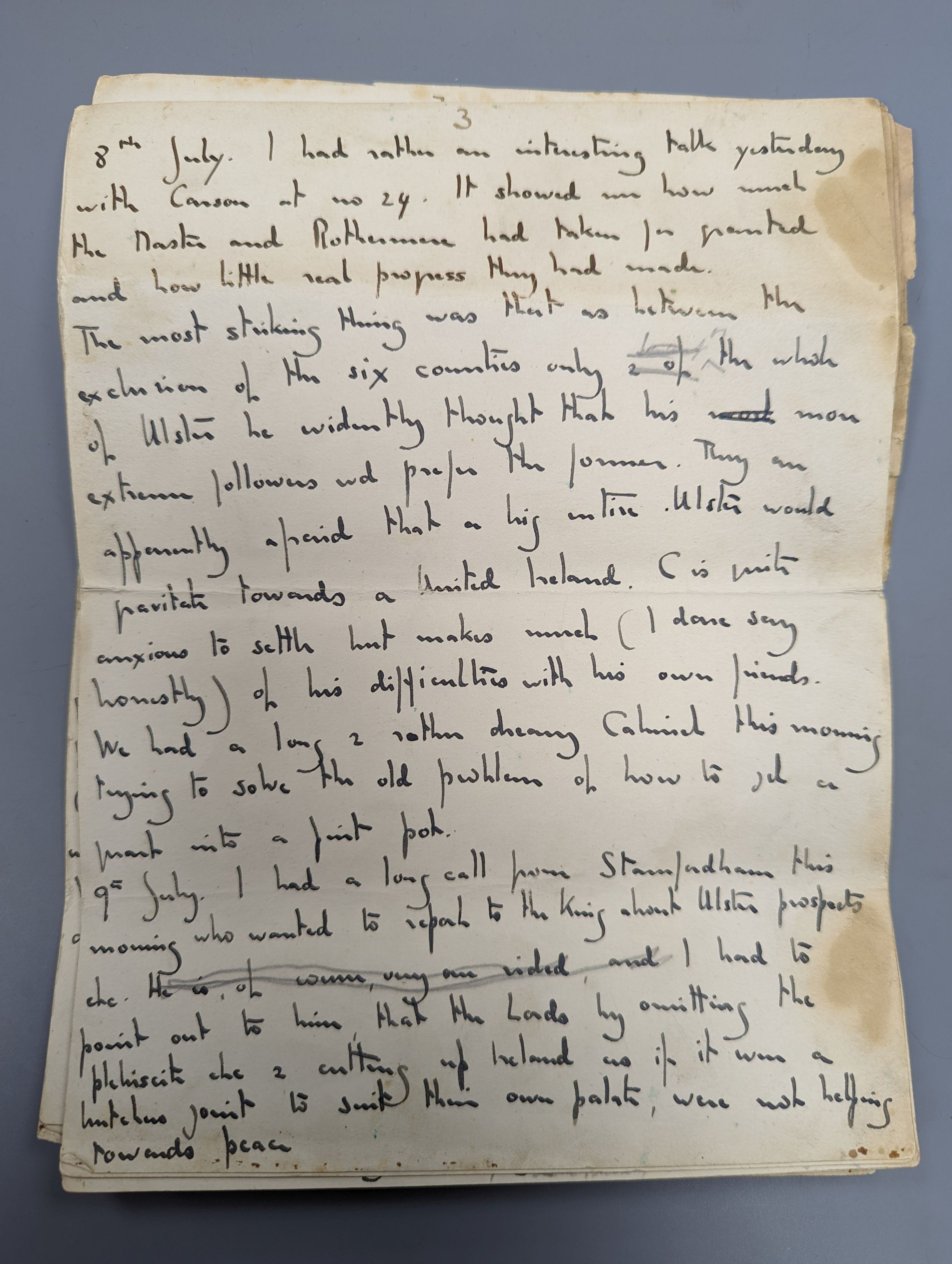 Prime Minister Henry Herbert Asquith - hand written account July Crisis 1914 Part of manuscript draft of Memories and Reflections, 1852-1927 by Herbert Henry Asquith